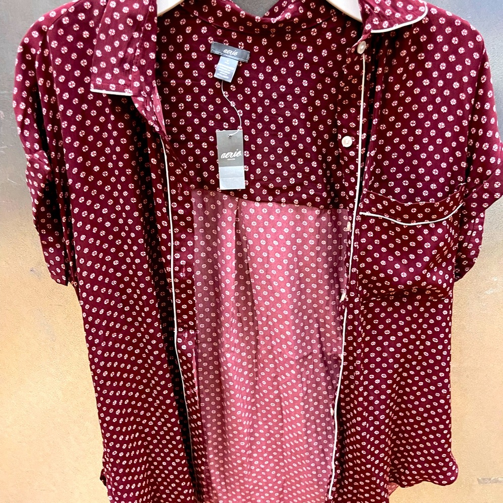 Aerie short sleeve satin pajama pj shirt